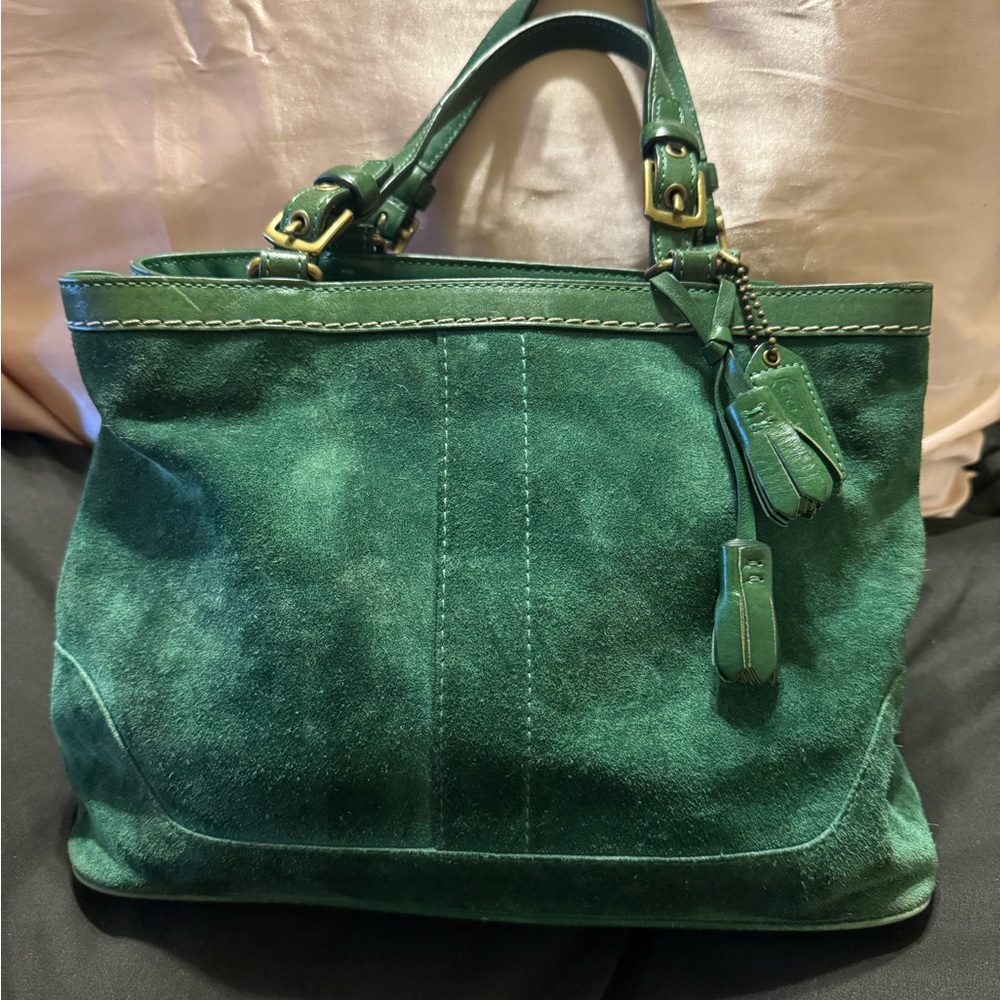Coach Green Suede Tote Bag